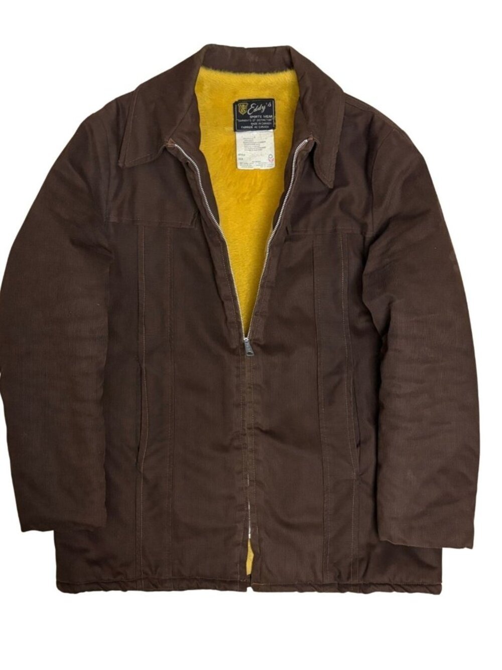 RARE 70s Vintage EDDY'S Corduroy Jacket Faux Fur Retro Chore Coat Mens Large